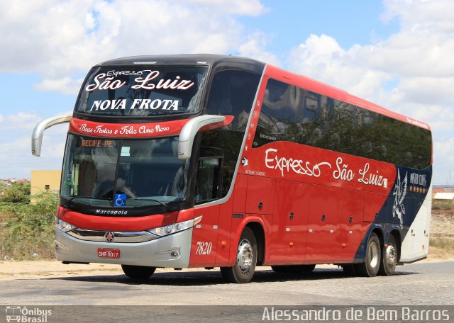 Expresso São Luiz 7820 na cidade de Caruaru, Pernambuco, Brasil, por Alessandro de Bem Barros. Número da foto: #2302742.