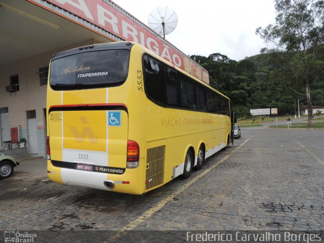 Viação Itapemirim 5553 na cidade de Manhuaçu, Minas Gerais, Brasil, por Frederico Carvalho Borges. Número da foto: #2329800.