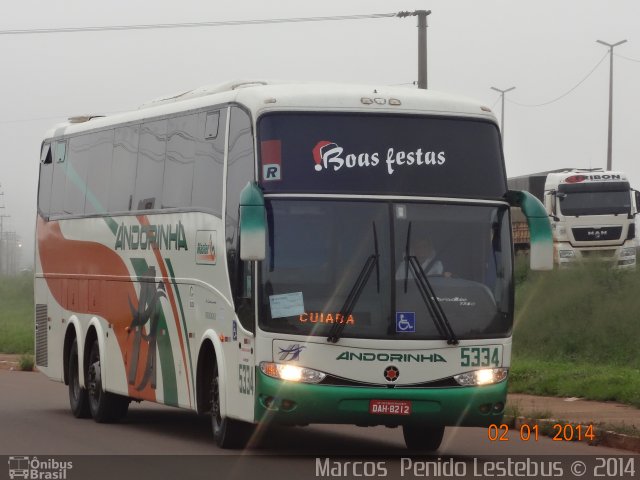 Empresa de Transportes Andorinha 5334 na cidade de Rondonópolis, Mato Grosso, Brasil, por Marcos  Penido. ID da foto: 2279009.