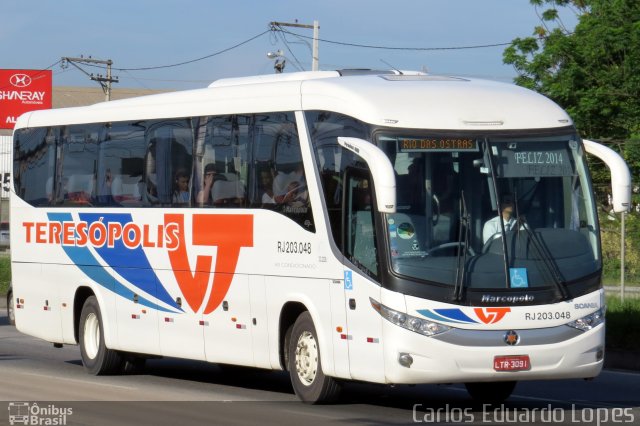 Viação Teresópolis RJ 203.048 na cidade de Itaboraí, Rio de Janeiro, Brasil, por Carlos Eduardo Lopes. ID da foto: 2281923.