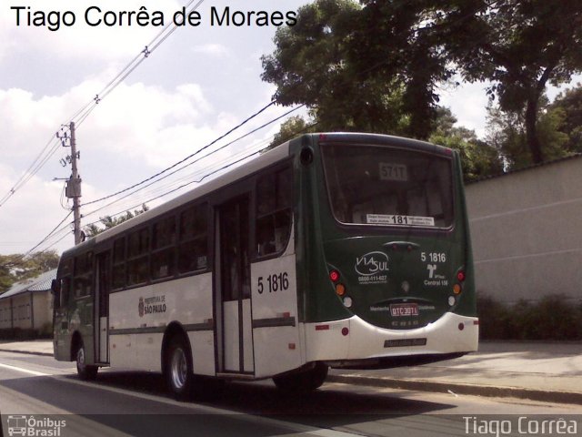 Via Sul Transportes Urbanos 5 1816 na cidade de São Paulo, São Paulo, Brasil, por Tiago  O Onibus. ID da foto: 2284387.