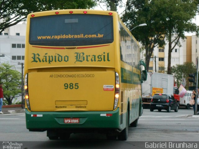 Viação Rápido Brasil 985 na cidade de São Paulo, São Paulo, Brasil, por Gabriel Brunhara. ID da foto: 2839604.