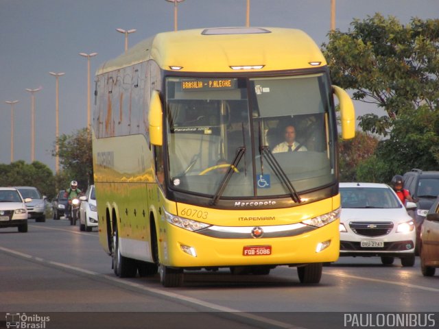Viação Itapemirim 60703 na cidade de Riacho Fundo, Distrito Federal, Brasil, por Paulo Camillo Mendes Maria. Número da foto: #2905717.