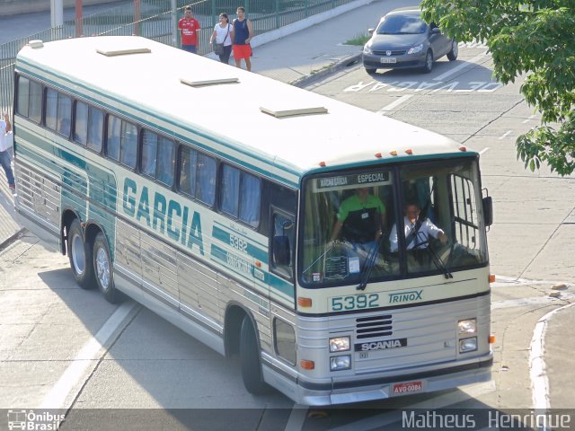 Viação Garcia 5392 na cidade de São Paulo, São Paulo, Brasil, por Matheus Henrique. ID da foto: 2912575.