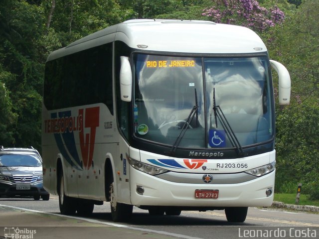 Viação Teresópolis RJ 203.056 na cidade de Teresópolis, Rio de Janeiro, Brasil, por Leonardo Costa. ID da foto: 2937175.