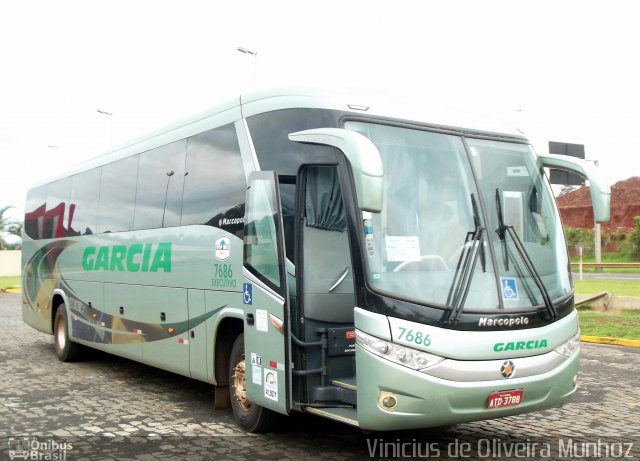 Viação Garcia 7686 na cidade de Ourinhos, São Paulo, Brasil, por Vinicius de Oliveira Munhoz. ID da foto: 3007256.