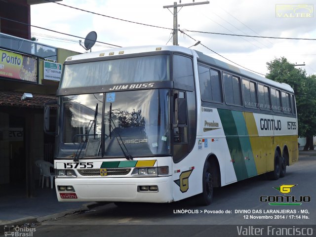 Empresa Gontijo de Transportes 15755 na cidade de Divino das Laranjeiras, Minas Gerais, Brasil, por Valter Francisco. ID da foto: 2966883.