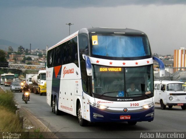Gimenes Turismo 3100 na cidade de Belo Horizonte, Minas Gerais, Brasil, por Adão Raimundo Marcelino. Número da foto: #2391305.