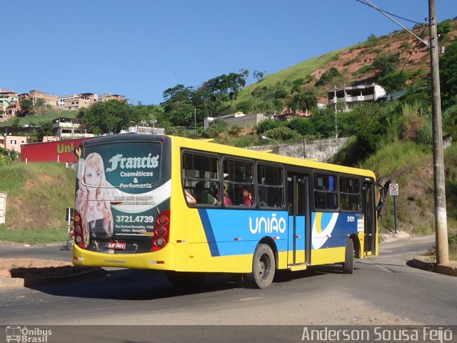 Viação União 3101 na cidade de Muriaé, Minas Gerais, Brasil, por Anderson Sousa Feijó. ID da foto: 2347534.