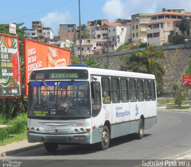 Expresso Metropolitano Transportes 2667 na cidade de Salvador, Bahia, Brasil, por Gabriel Pedreira. ID da foto: 2355612.