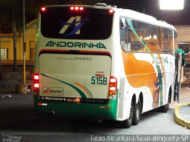 Empresa de Transportes Andorinha 5158 na cidade de Aparecida, São Paulo, Brasil, por Fabio Alcantara. ID da foto: 2521836.