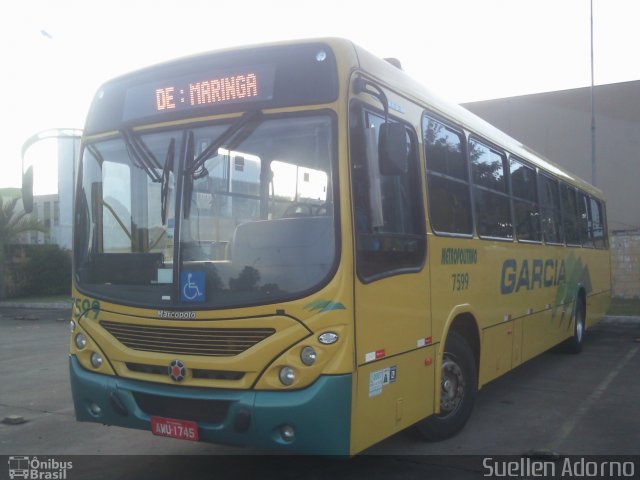 Viação Garcia 7599 na cidade de Maringá, Paraná, Brasil, por Suellen Adorno. ID da foto: 2643123.