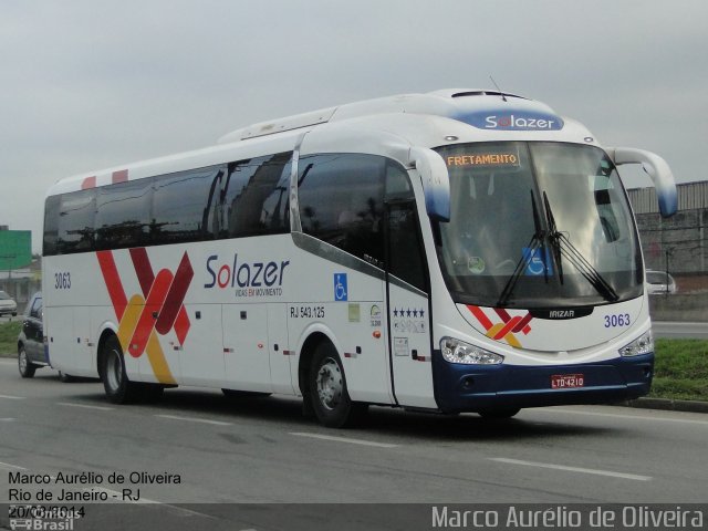 Solazer Transportes e Turismo 3063 na cidade de Rio de Janeiro, Rio de Janeiro, Brasil, por Marco Aurélio de Oliveira. ID da foto: 2721187.