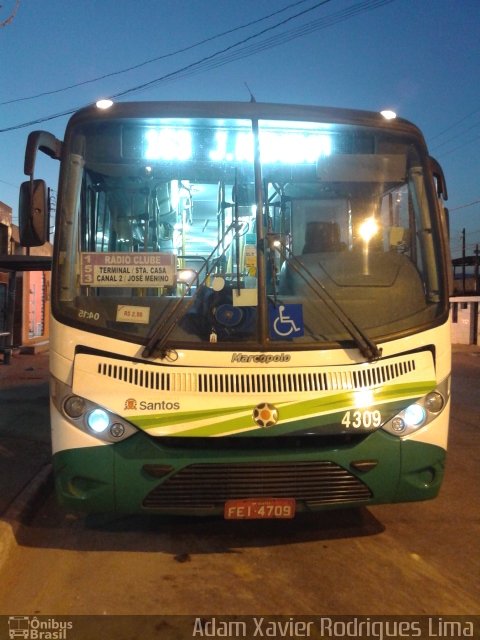 Viação Piracicabana Santos 4309 na cidade de Santos, São Paulo, Brasil, por Adam Xavier Rodrigues Lima. Número da foto: #2689291.