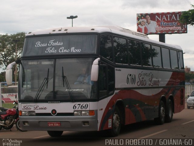 Expresso São Luiz 6760 na cidade de Goiânia, Goiás, Brasil, por Paulo Roberto de Morais Amorim. Número da foto: #2783386.