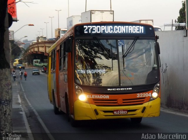 Transvia Transporte Coletivo 32204 na cidade de Contagem, Minas Gerais, Brasil, por Adão Raimundo Marcelino. ID da foto: 2798014.