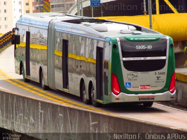 Via Sul Transportes Urbanos 5 3405 na cidade de São Paulo, São Paulo, Brasil, por Nerilton F.  ônibus. Número da foto: #2800658.
