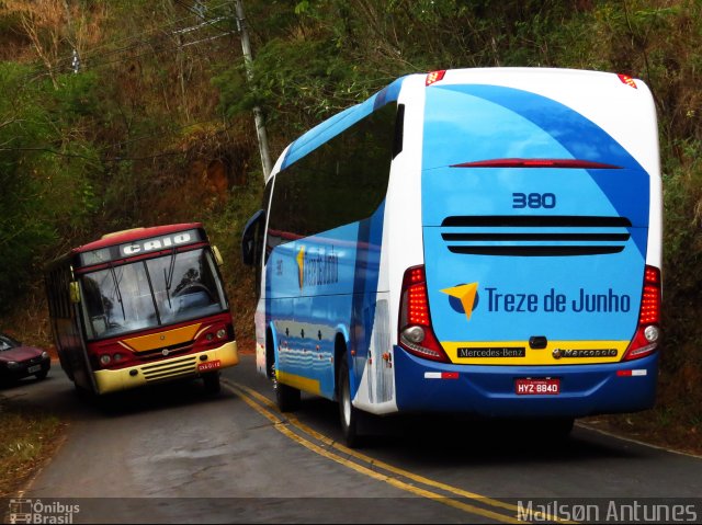 Viação Treze de Junho 380 na cidade de Paraíba do Sul, Rio de Janeiro, Brasil, por Maílsøn Antunes. ID da foto: 2804579.