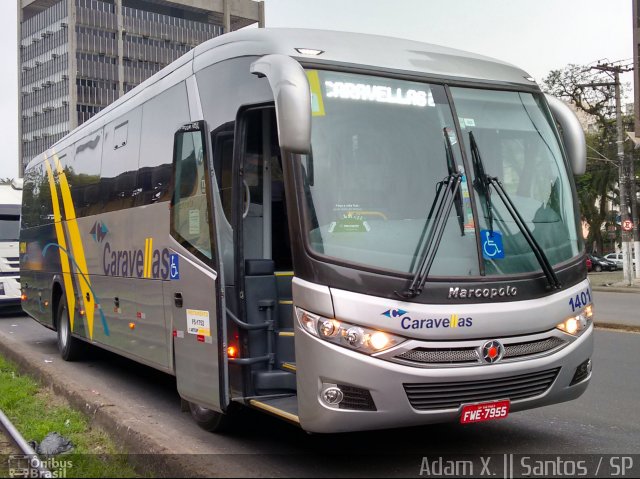 Caravellas Transportes e Turismo 1401 na cidade de Santos, São Paulo, Brasil, por Adam Xavier Rodrigues Lima. ID da foto: 2804478.